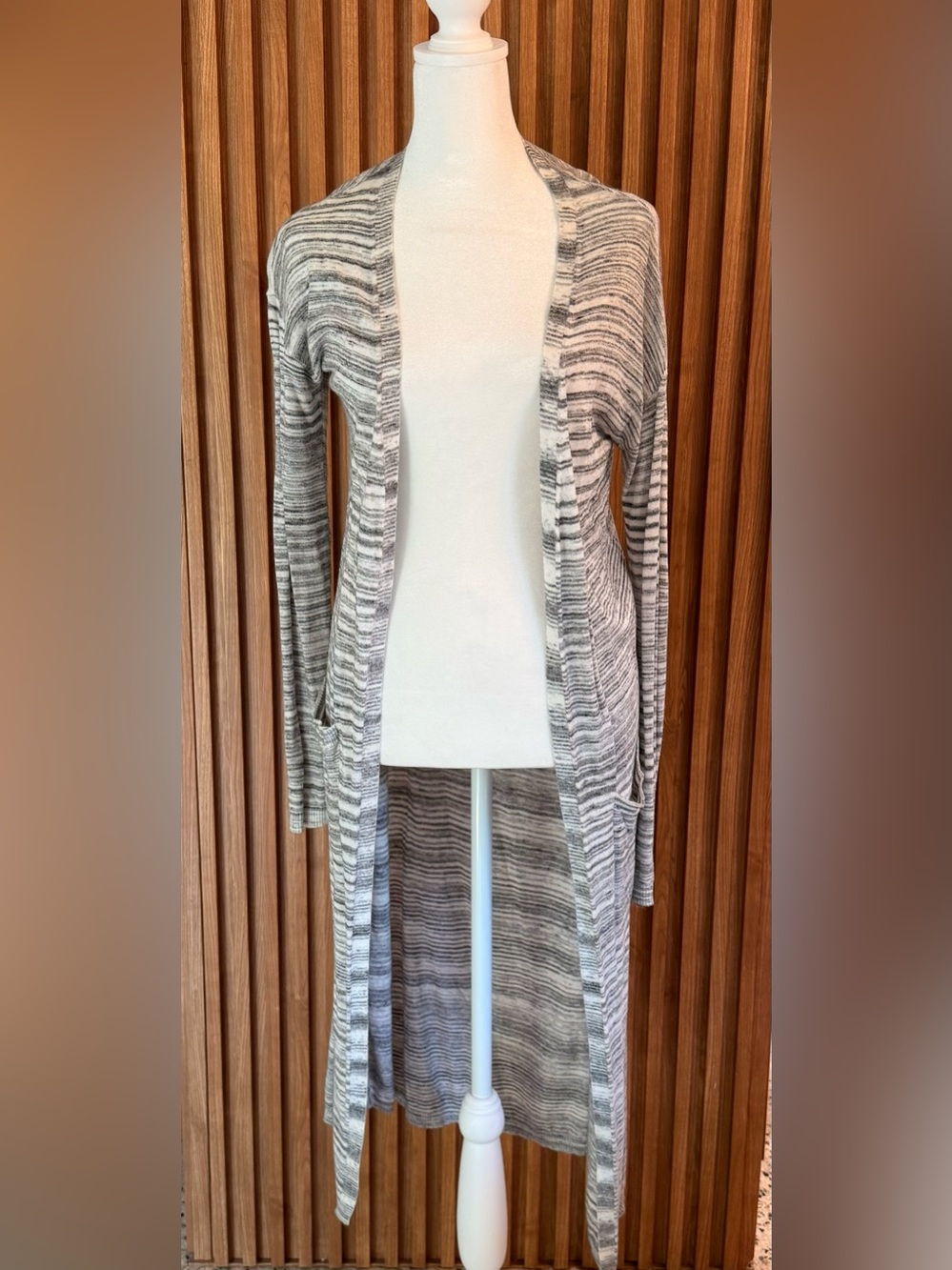 Lucky Brand Gray striped longline open-front cardigan